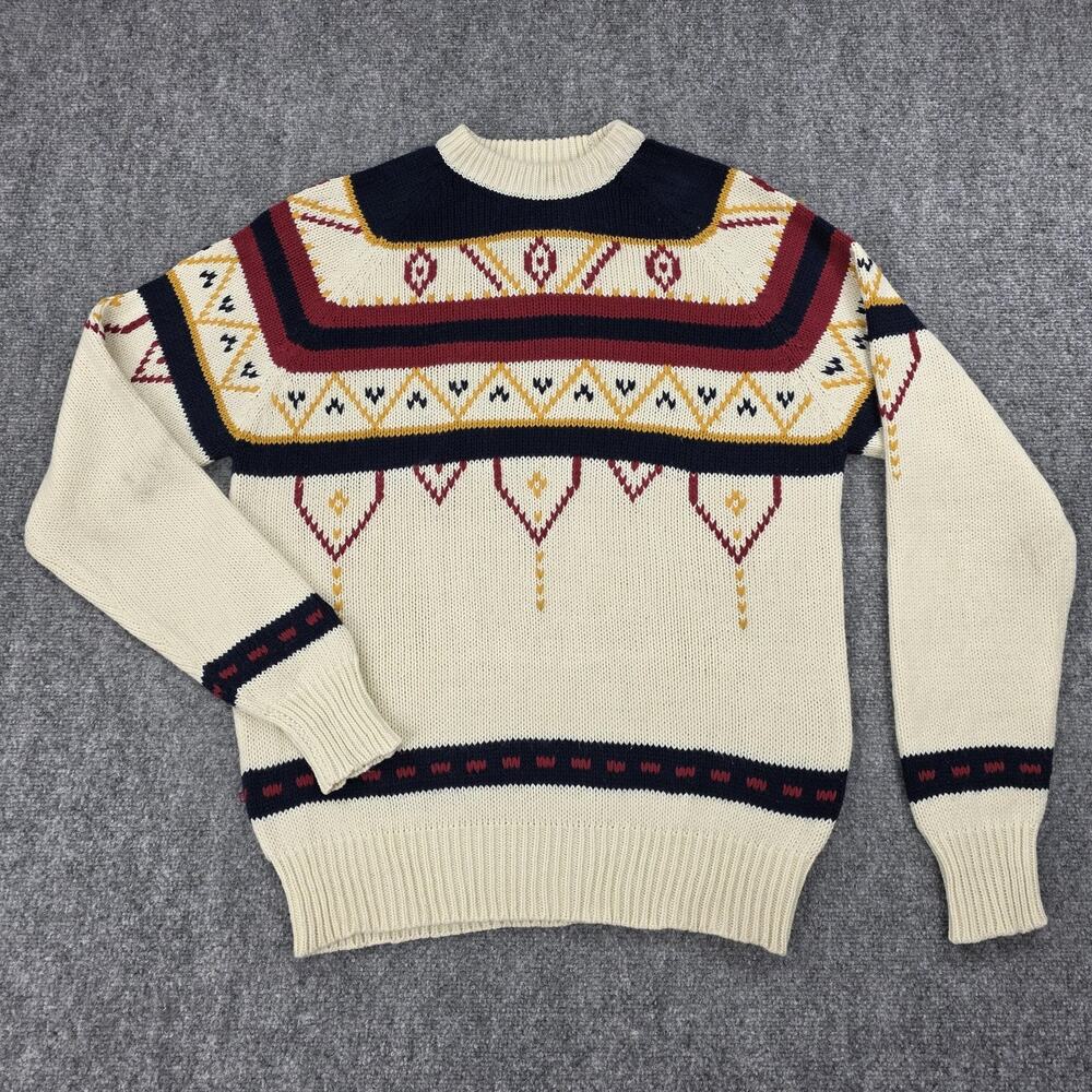 Youngbloods Sweater Men Medium Cream Southwestern Aztec Acrylic Knit Pullover 90